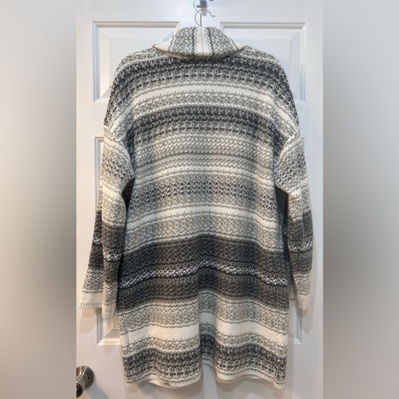 Lucky Brand Gray Striped Shawl Collar Cardigan Women Sz L Boho Cozycore Comfort - Picture 2 of 10